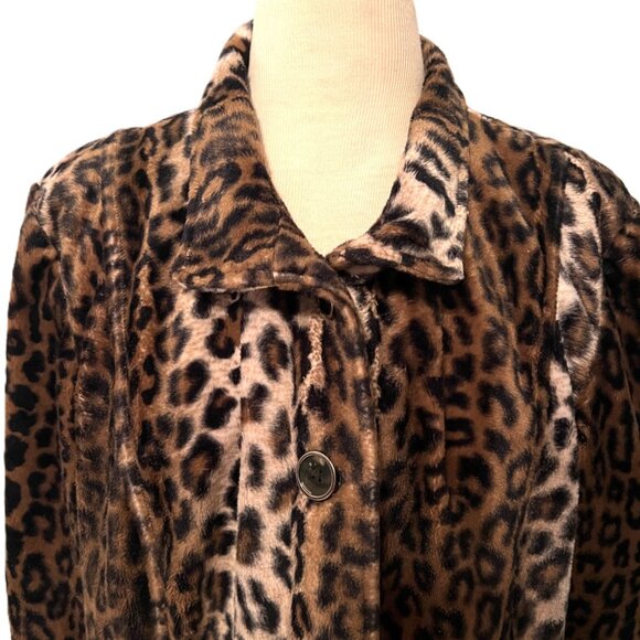 Chicos Women's Faux Fur Swing Coat Jacket Leopard Animal Print Size 3 (US 16) - Picture 3 of 11